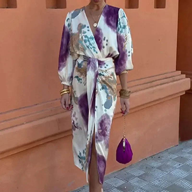 GR | Batik-Wickel-Midikleid mit Puffärmeln