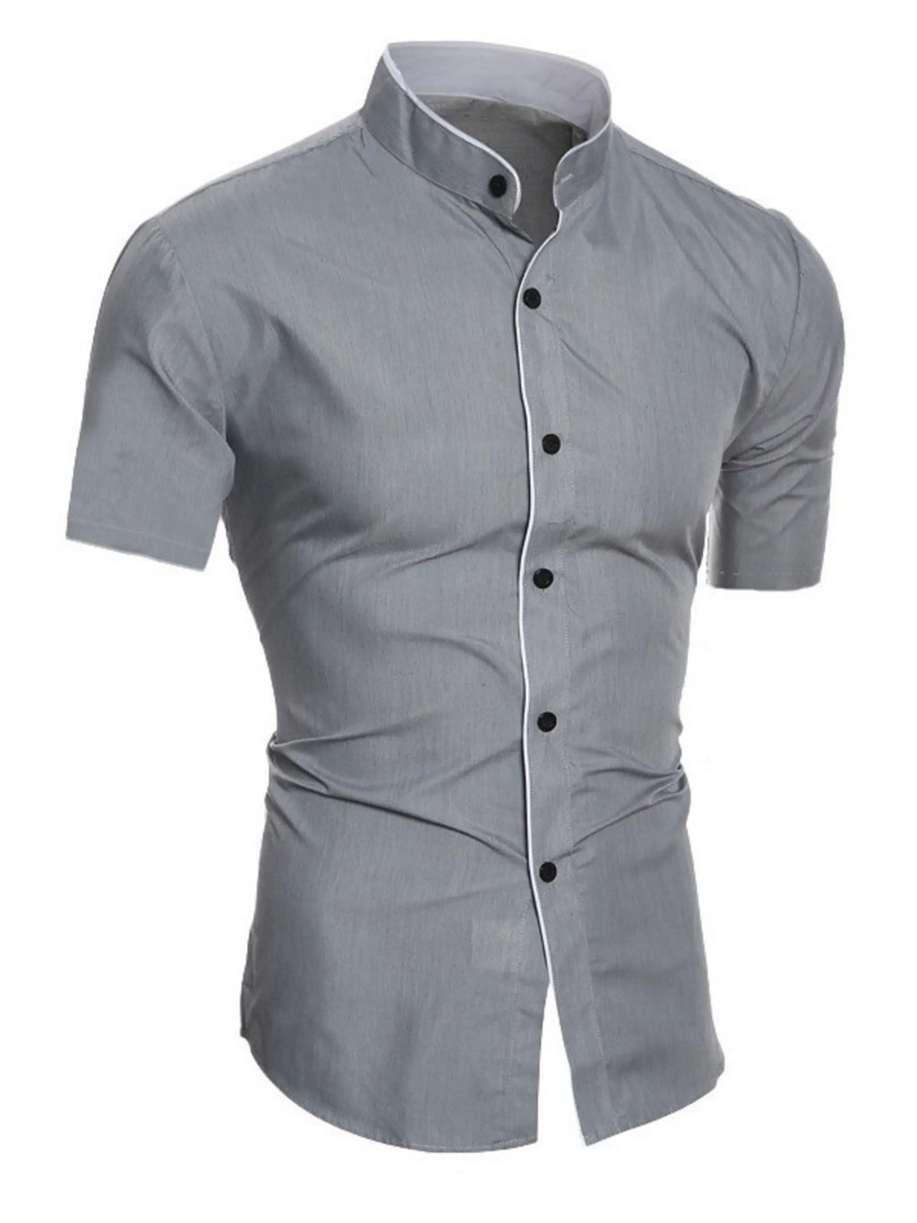 GR | Slim Fit Stehkragen Kurzarmhemd Business Lässig