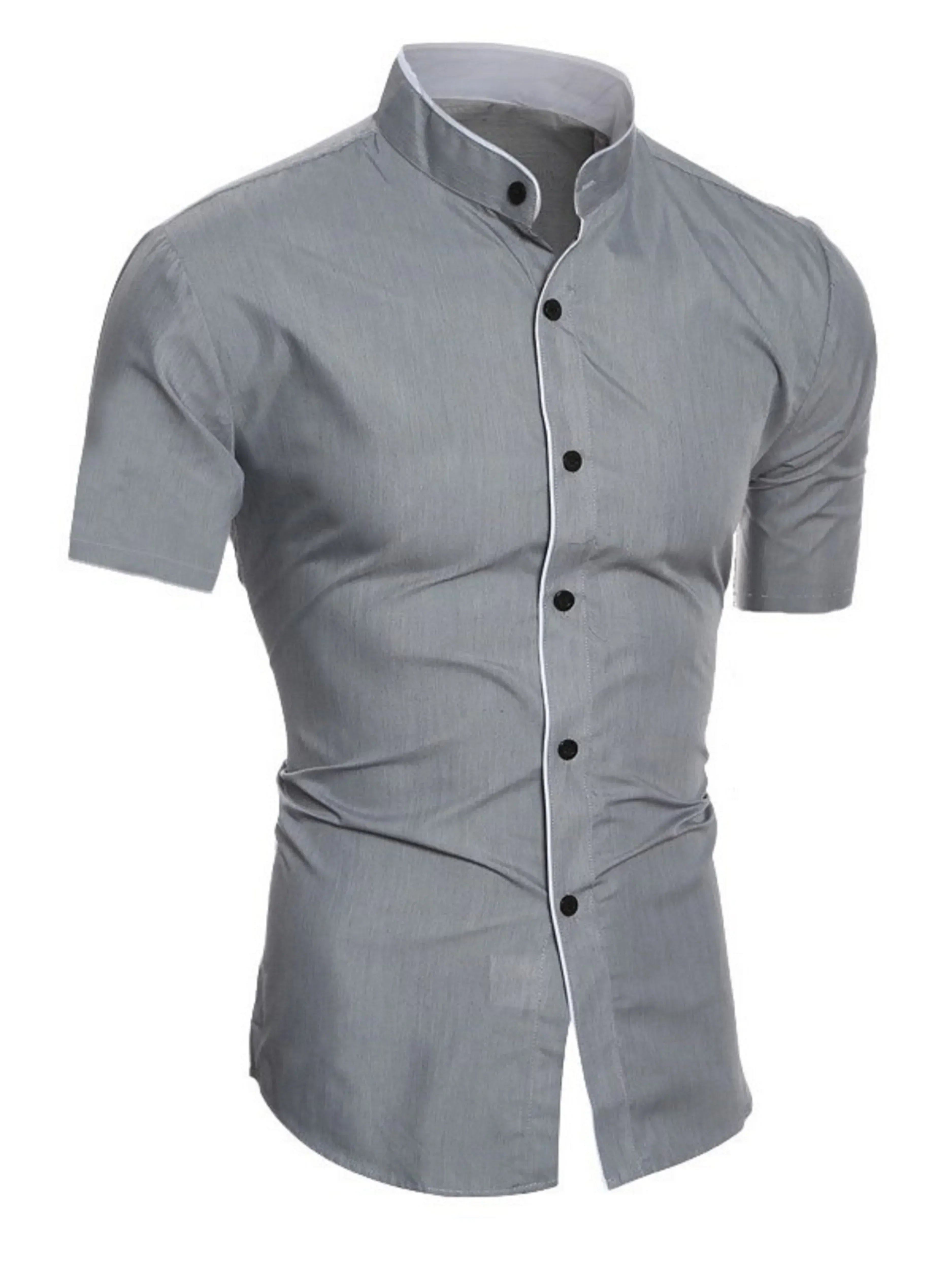 GR | Slim Fit Stehkragen Kurzarmhemd Business Lässig