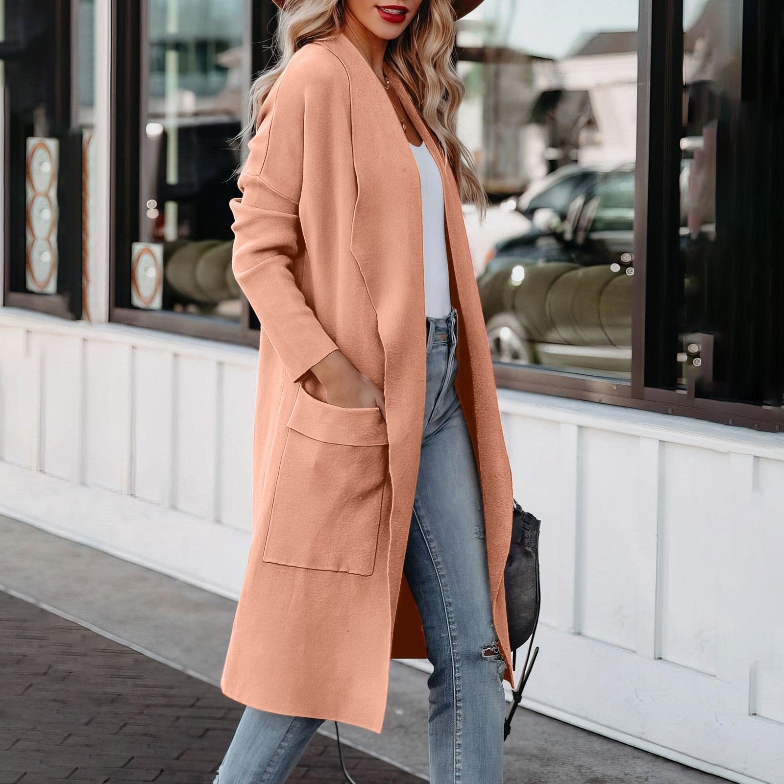 GR - Stylish women's casual long solid color coat with pockets