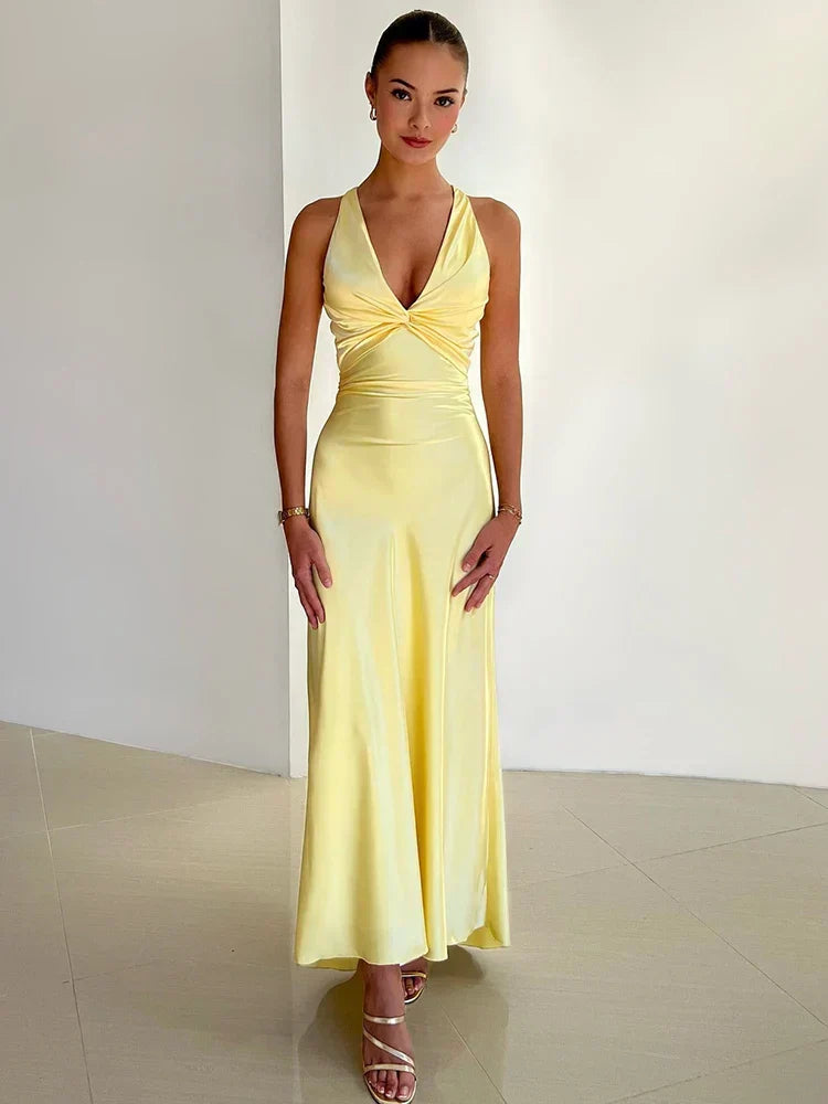 GR | Schleife Rückenfrei Abend Maxi Kleid