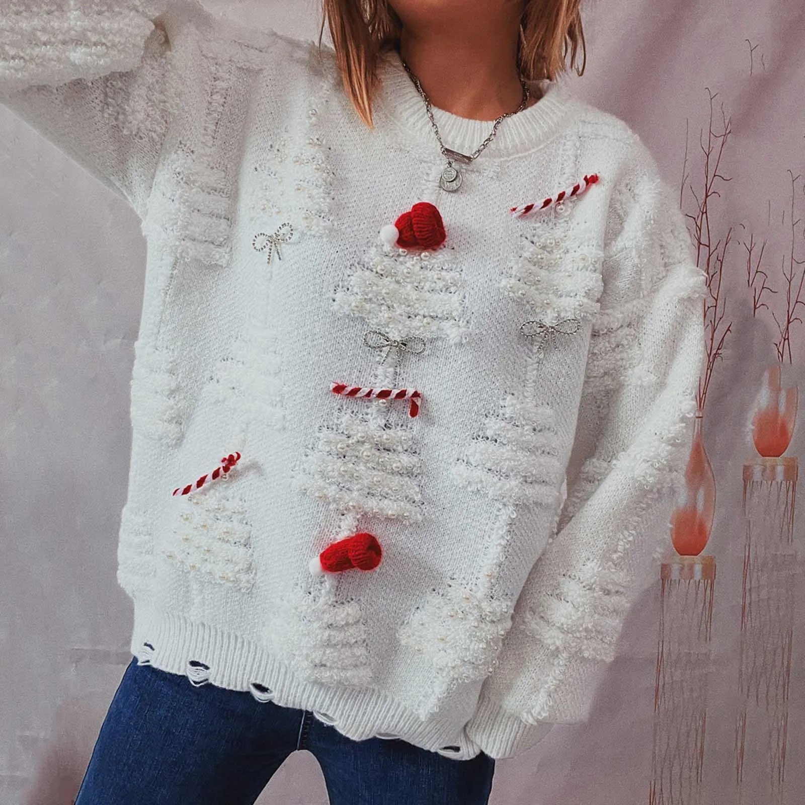 GR - Hässlicher Weihnachtspulli - Winterlicher Damen-Pullover mit Weihnachtsthema