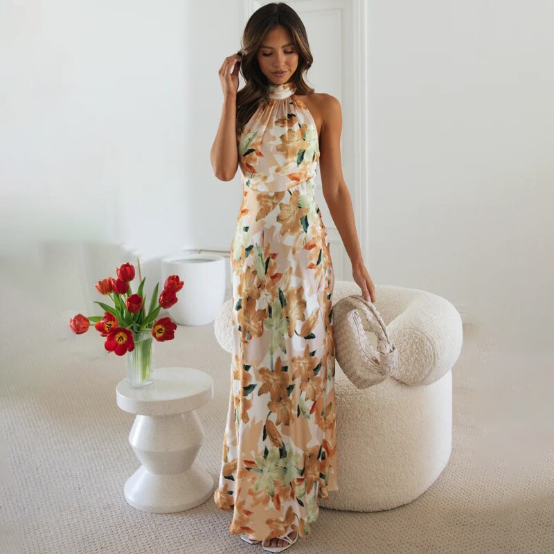 GR - Satin dress with floral pattern