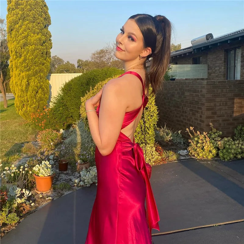 GR | Schleife Rückenfrei Abend Maxi Kleid