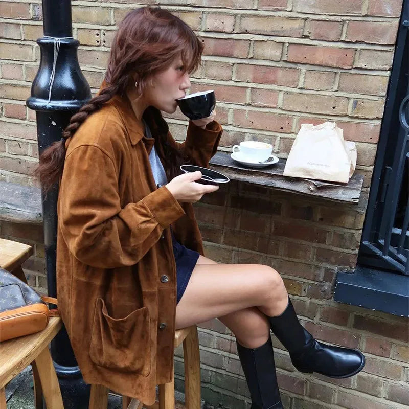 GR | Large suede button-up jacket for women