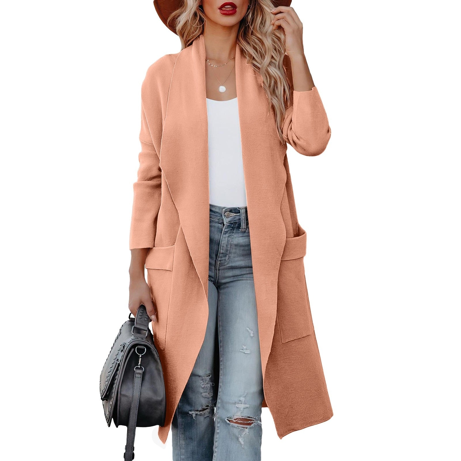 GR - Stylish women's casual long solid color coat with pockets