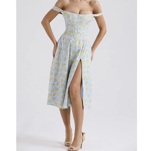 GR | Blumen Korsett Midi Kleid
