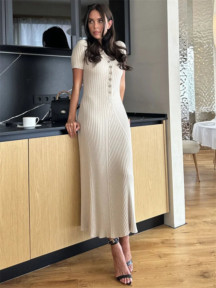 GR | Patchwork Lapel Knit Maxi Dress
