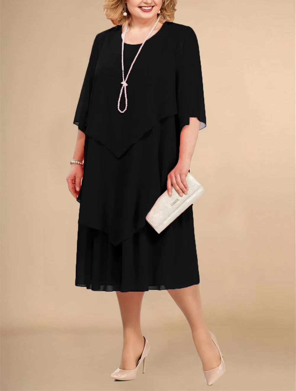 GR | Elegant chiffon dress with a layered look