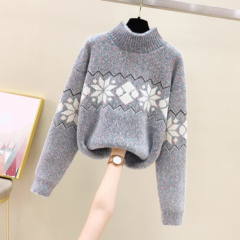 GR - Hässlicher Weihnachtspulli - Gemütlicher Schneeflocken-Turtleneck