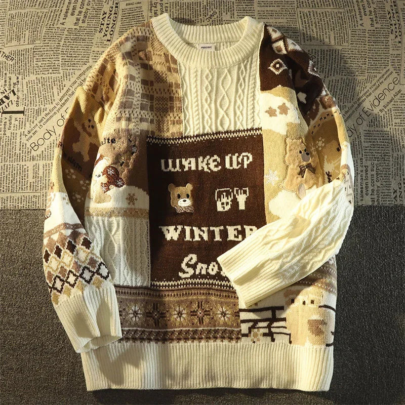 GR - Ugly Christmas Sweater - Loose retro sweater with V-neck and color block design 