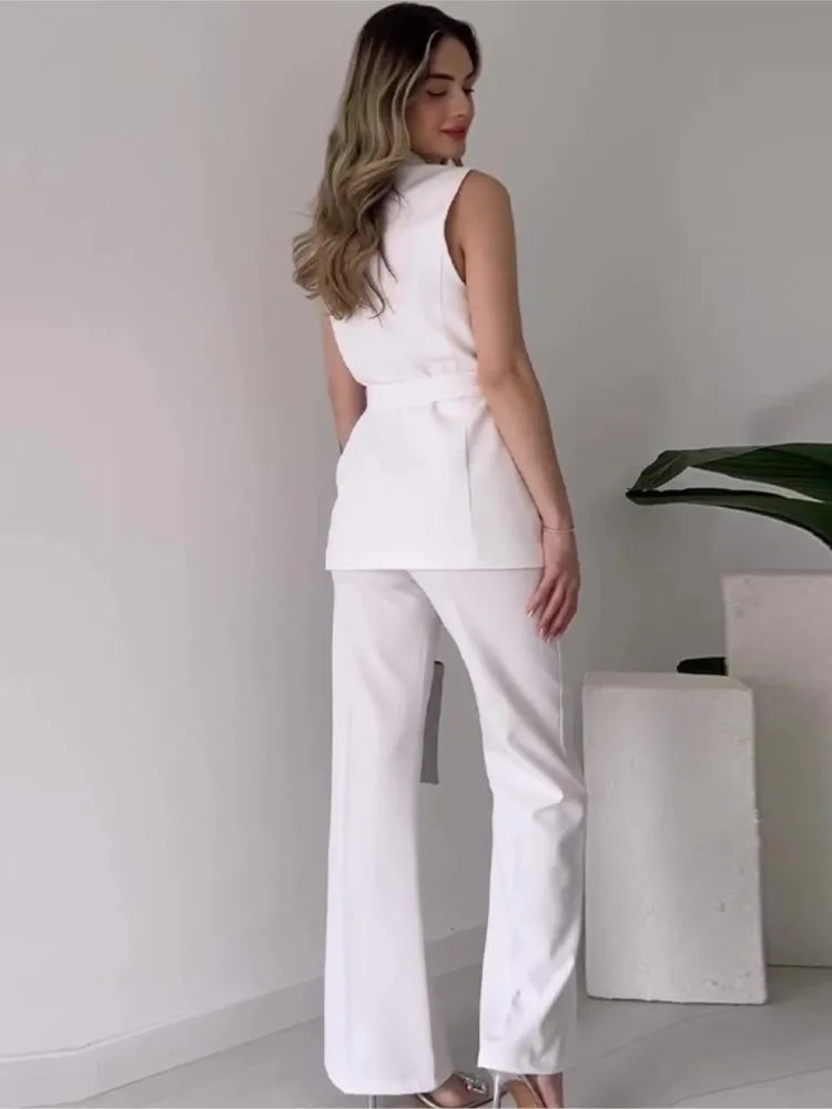 GR | Sleeveless blazer suit, tailored fit, wrap V-neck, wide-leg trousers