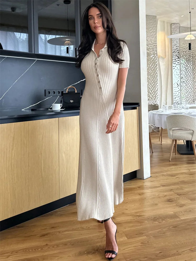 GR | Patchwork Lapel Knit Maxi Dress