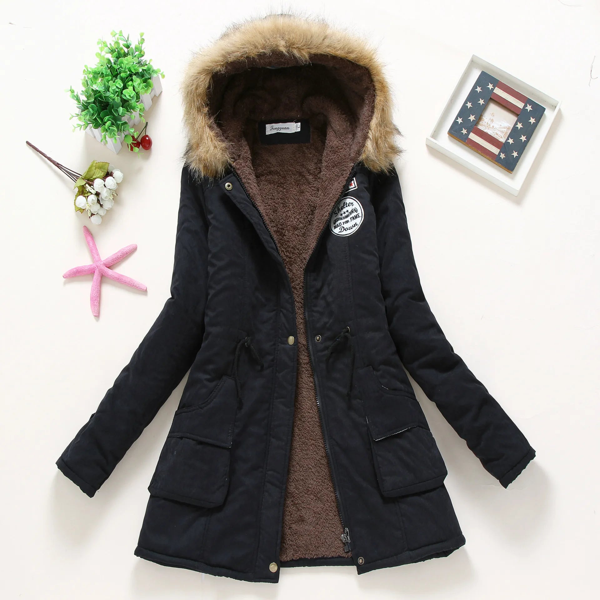 GR | Fashionable winter jacket with faux fur trim