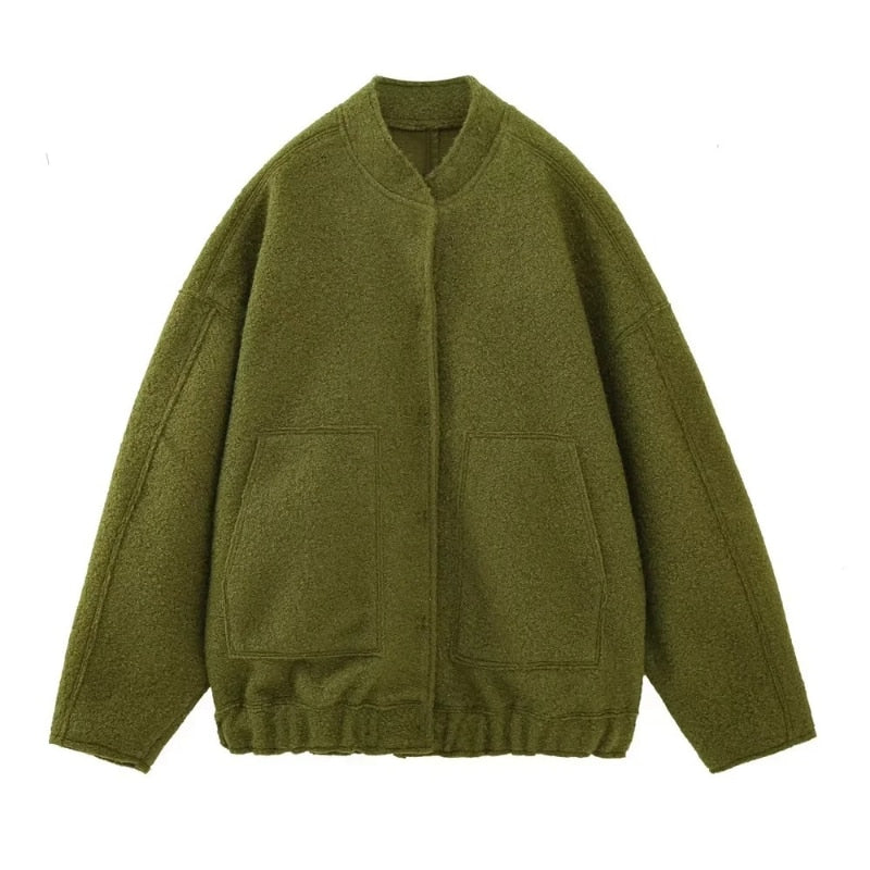 GR - Oversized wool coat with round neck and buttons