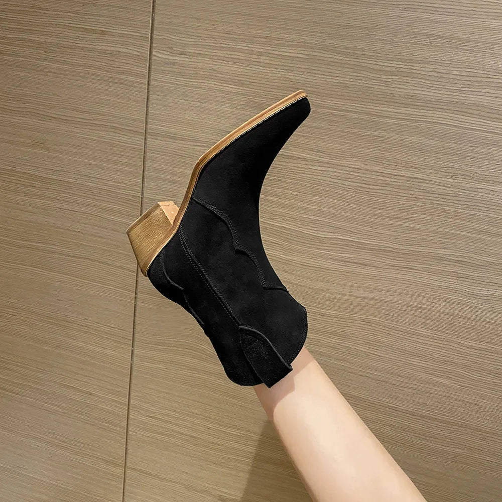 GR | Cowhide Leather Women's Suede Women's Boots with Heel