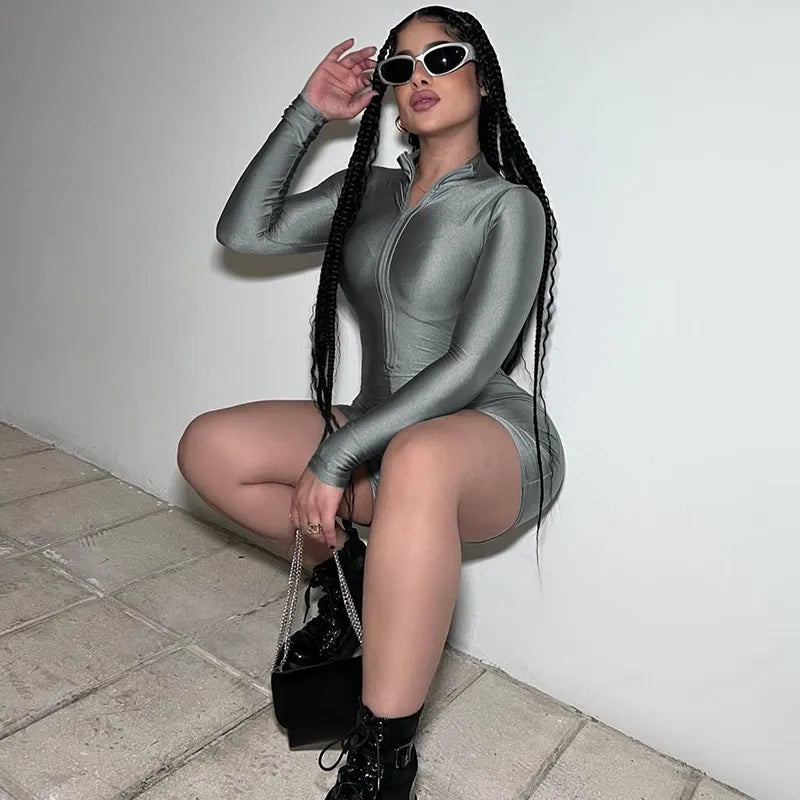 GR | Smooth emerald bodysuit with full-length zipper