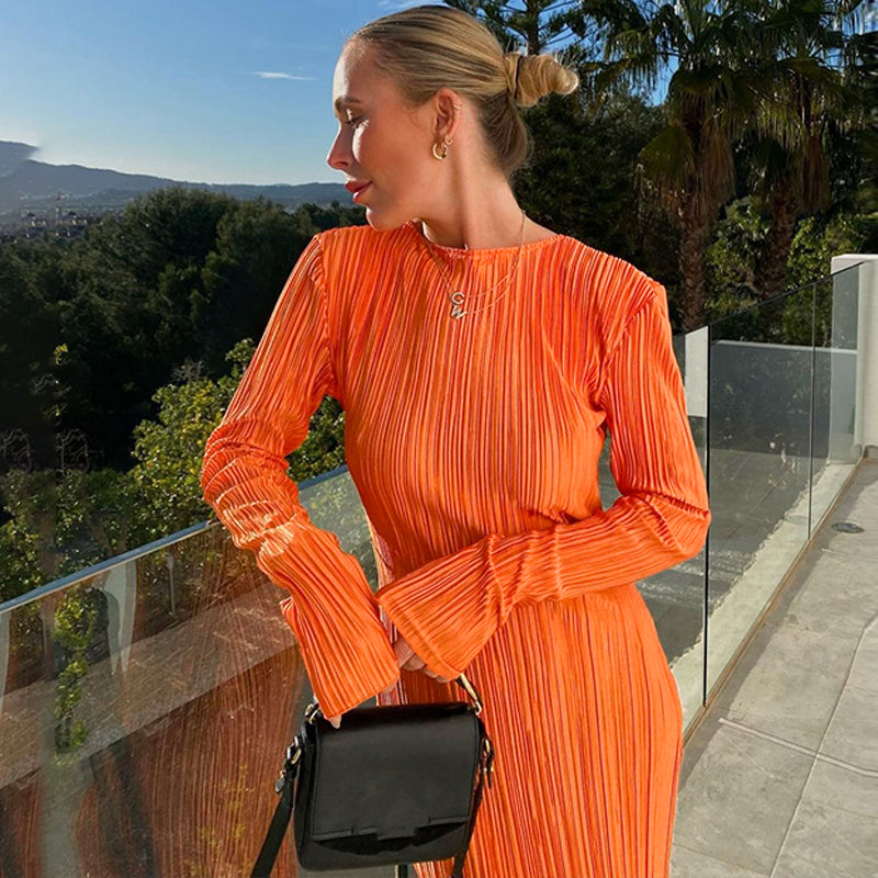 GR - Enganpassendes Midi-Kleid mit langen Ärmeln für Frauen