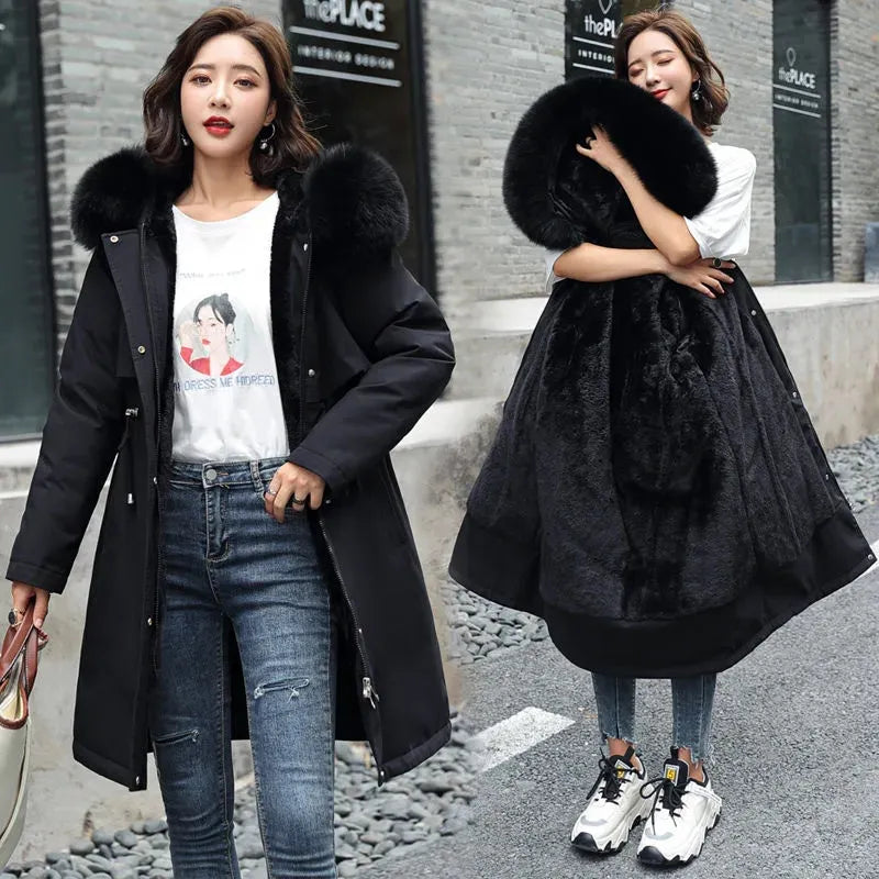 Luxury elegance coat with fur trim 