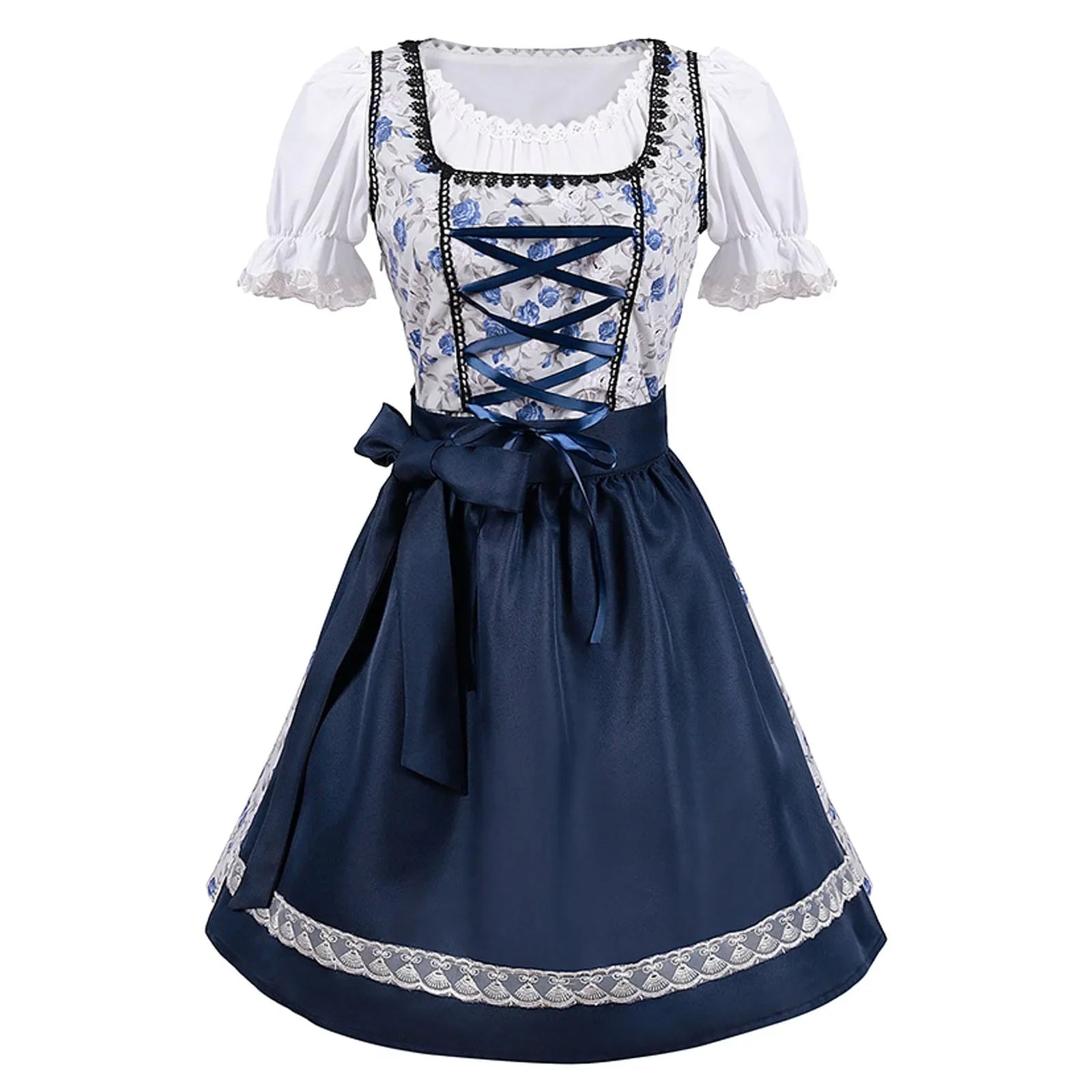 GR | Kurzärmelig Spitze Oktoberfest Kleid mit Schürze