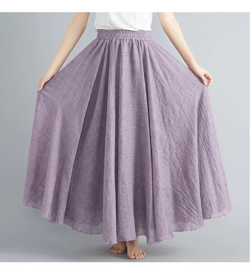 GR | Fashion Cotton Linen Clothing Women's Skirts Maxi Y2K Elegant Beach Saia Ropa Mujer Casual Dress Boho Long Skirts Faldas Harajuku