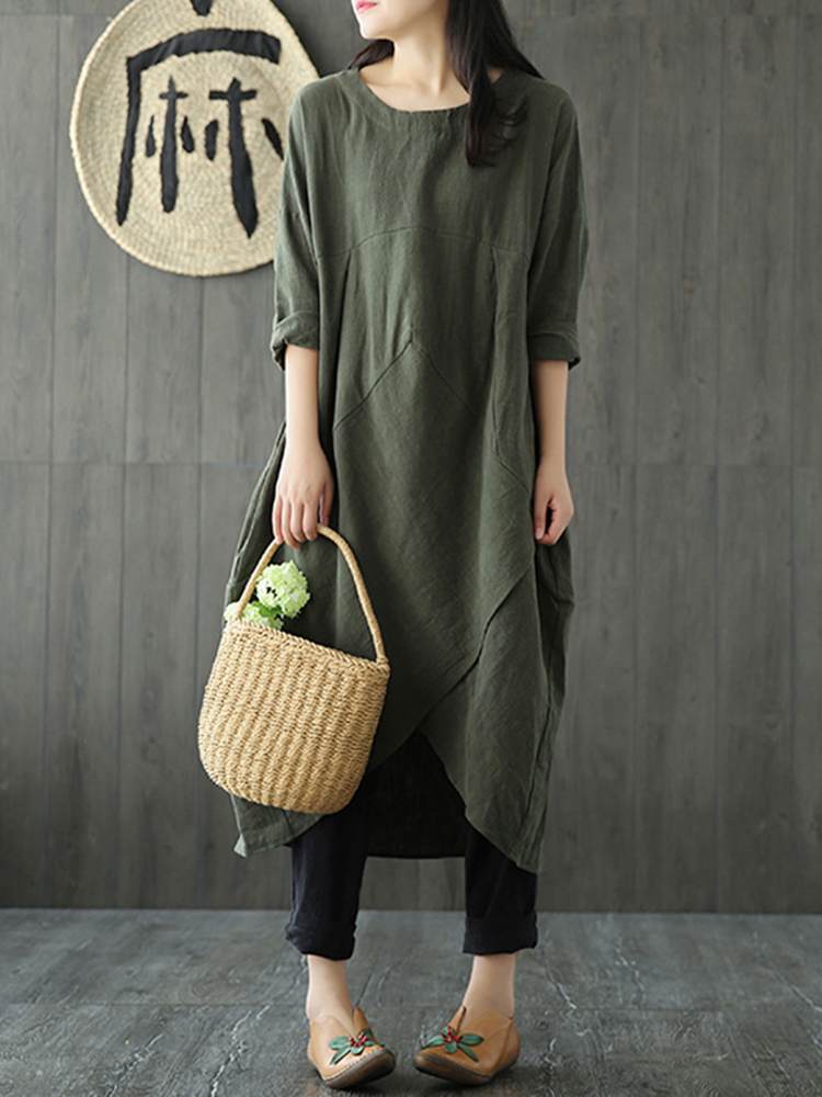 GR Langärmeliges unregelmäßiges Midikleid