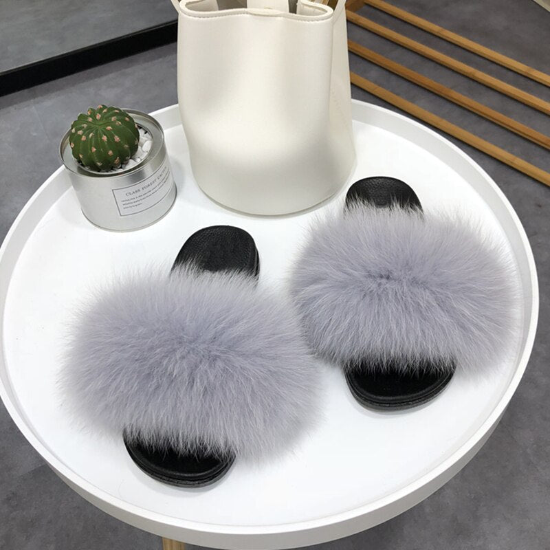 GR | Fluffy real fur flip-flops, slippers, sandals