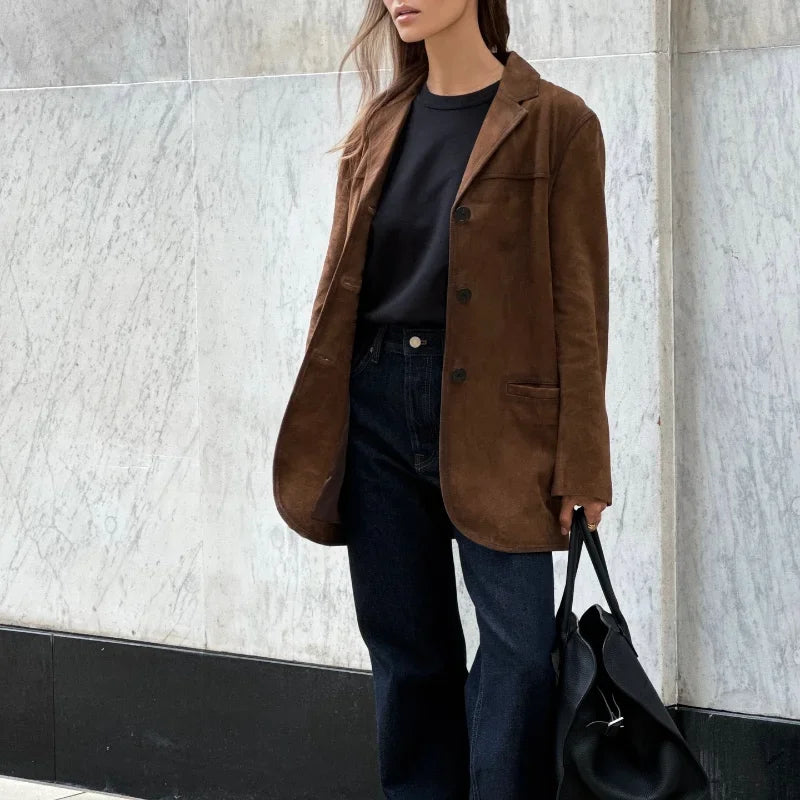 GR | Brown suede jacket with lapels, chic and warm