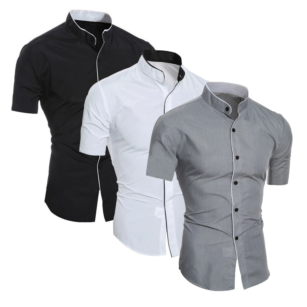 GR | Slim Fit Stehkragen Kurzarmhemd Business Lässig