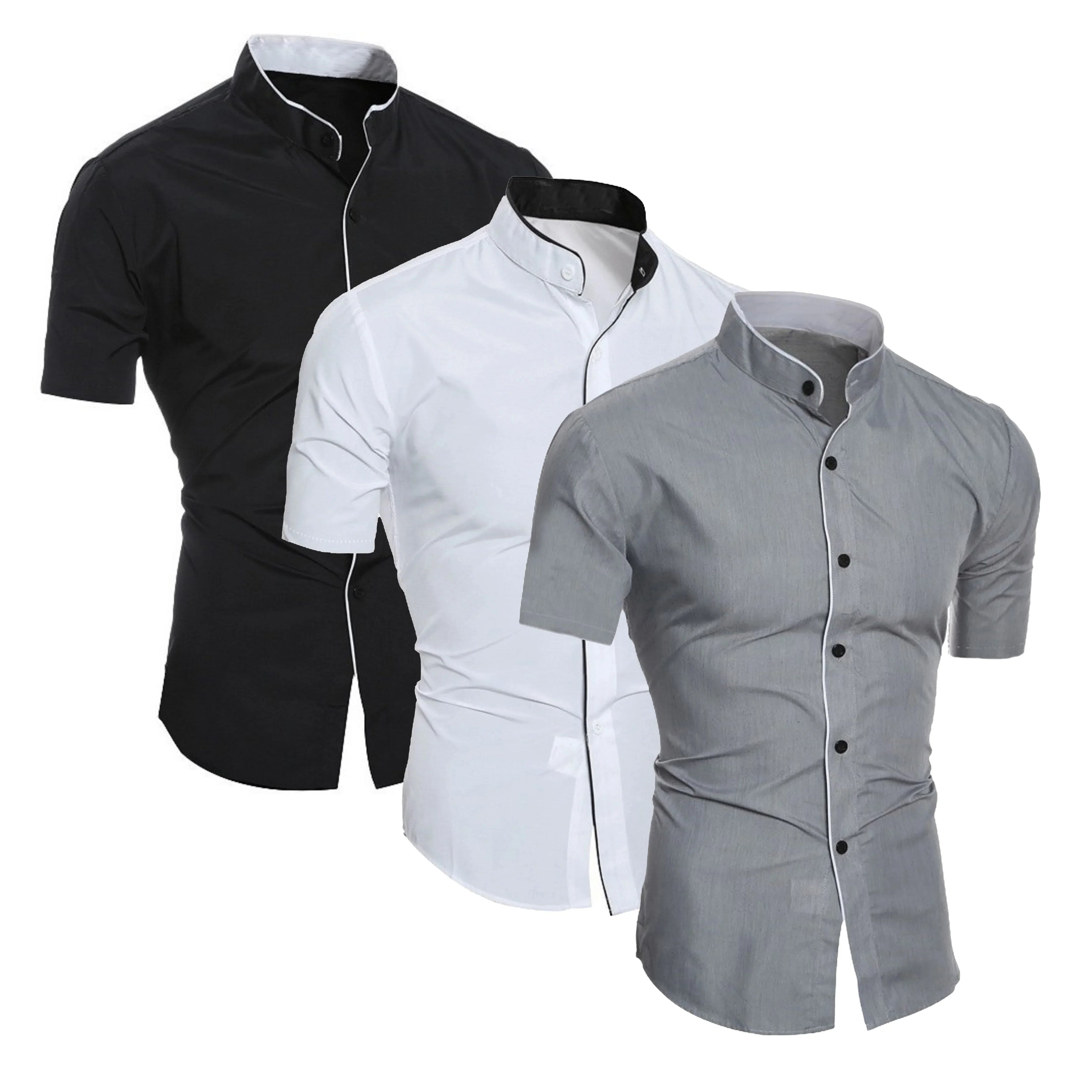 GR | Slim Fit Stehkragen Kurzarmhemd Business Lässig
