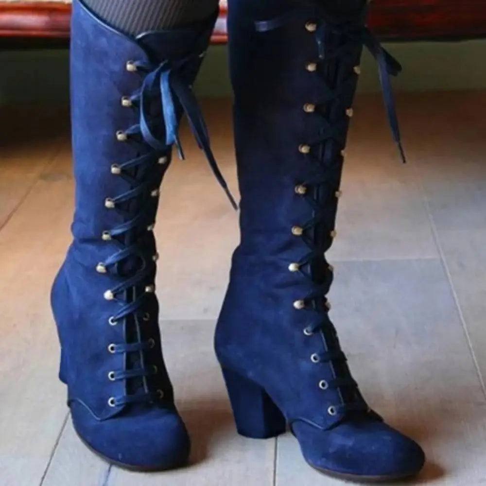 GR | Elegant knee-length lace-up boots with block heel