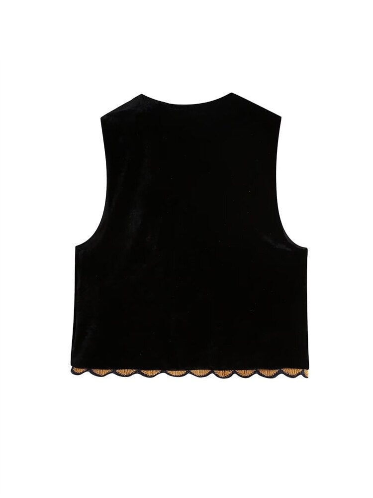 GR | Vest with sequined floral embroidery, patchwork waist coat made of velvet