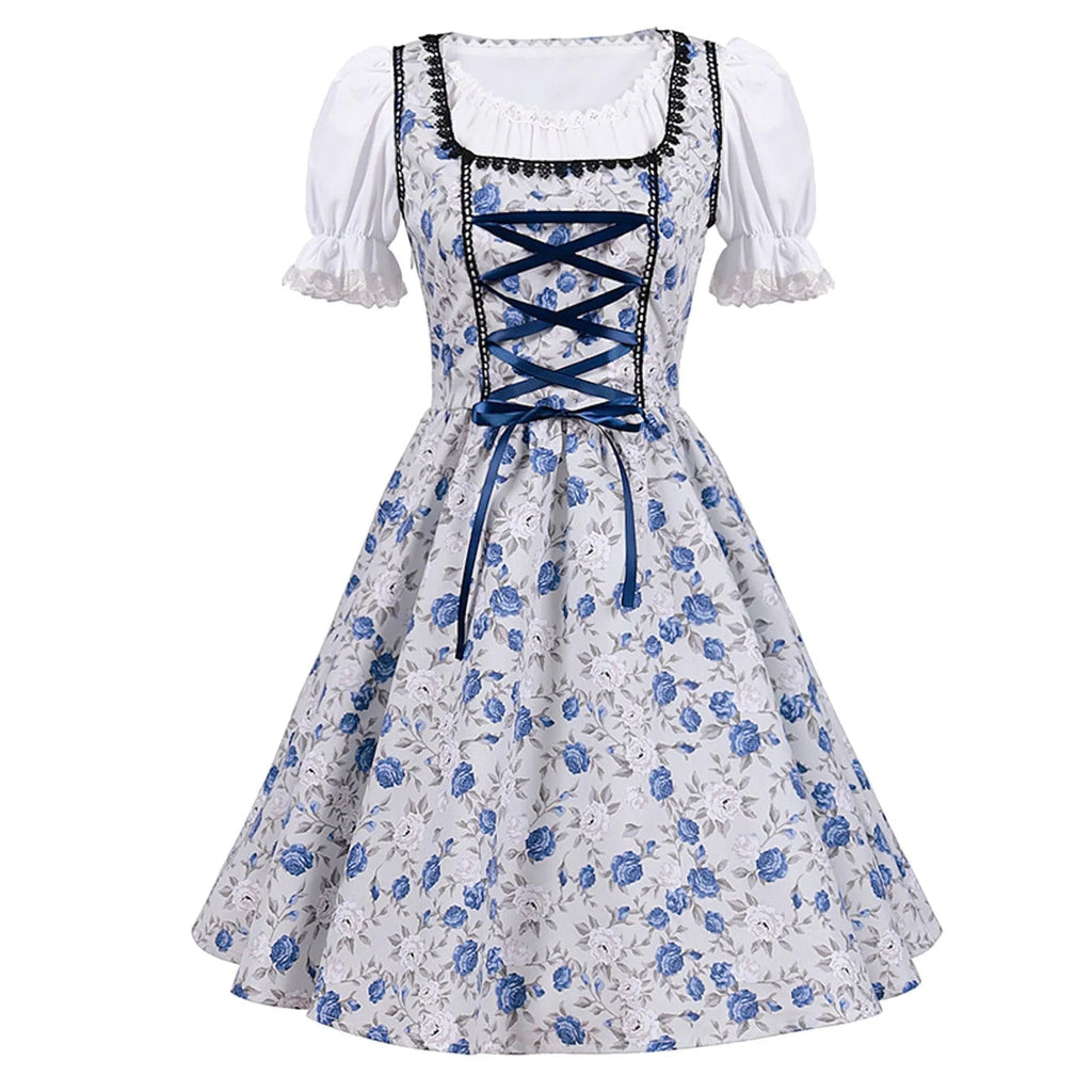 GR | Kurzärmelig Spitze Oktoberfest Kleid mit Schürze