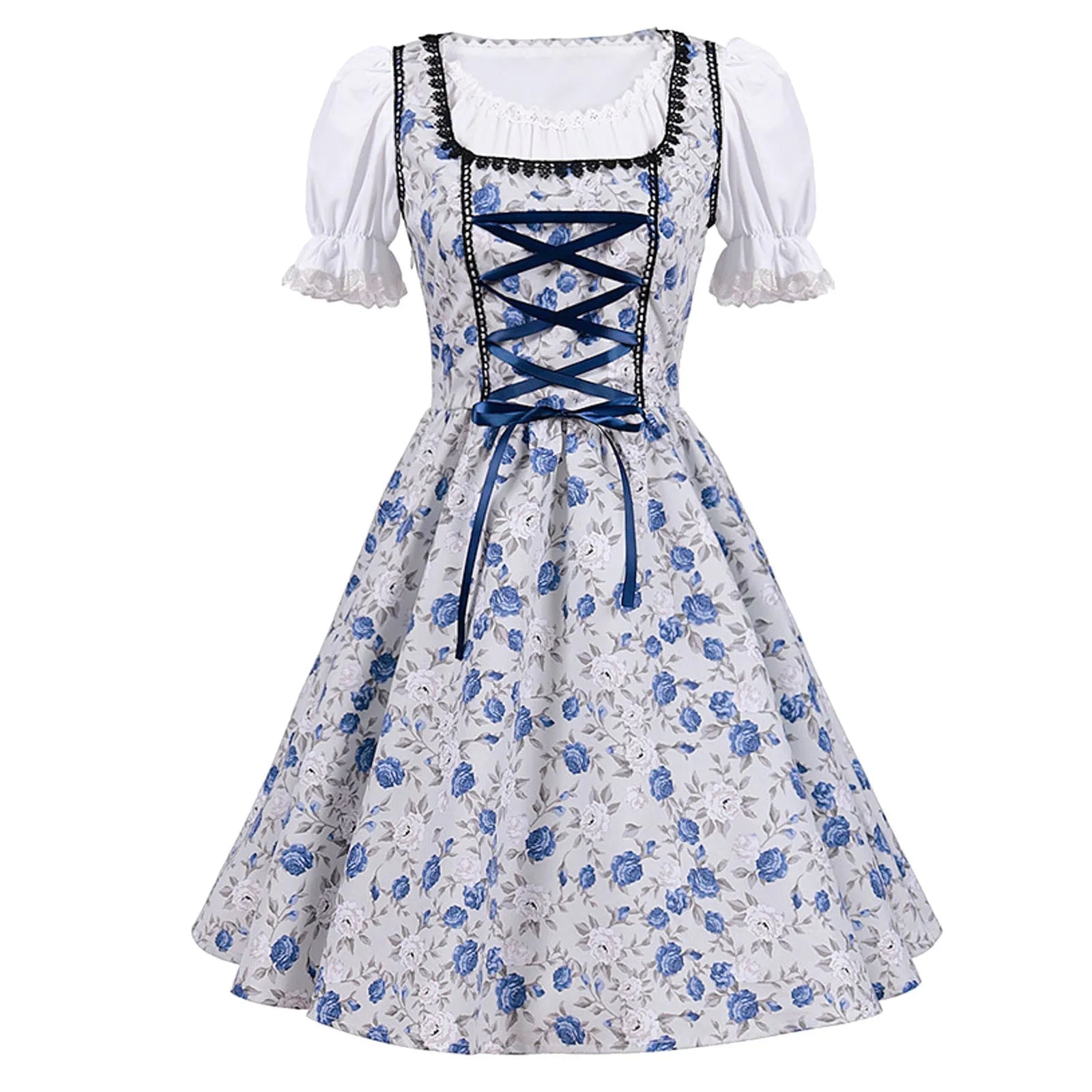 GR | Kurzärmelig Spitze Oktoberfest Kleid mit Schürze