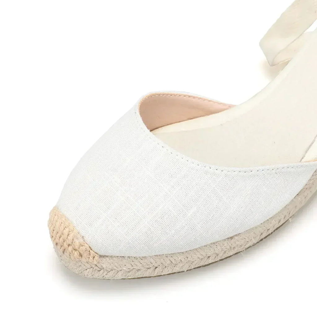 GR | White Wedge Espadrilles Comfortable Lace-Up Sandals for Summer