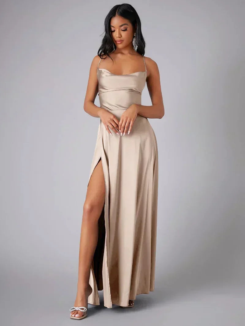 GR | Silk maxi dress with braided back. Dress yourself for formal occasions. Lucette