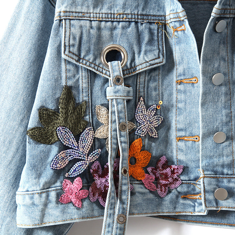 GR | Denim Jacket with Floral Embroidery and Sequins
