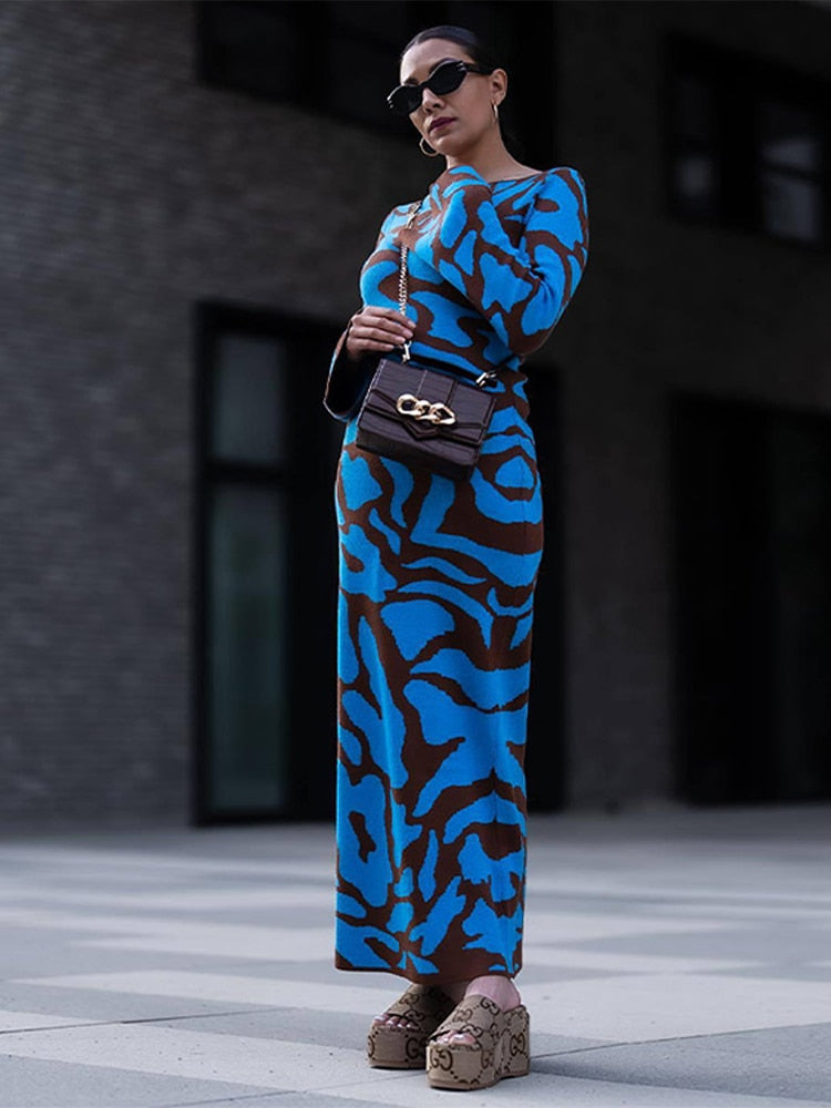 GR | Stilvolles lang gestricktes Kleid mit langen Ärmeln