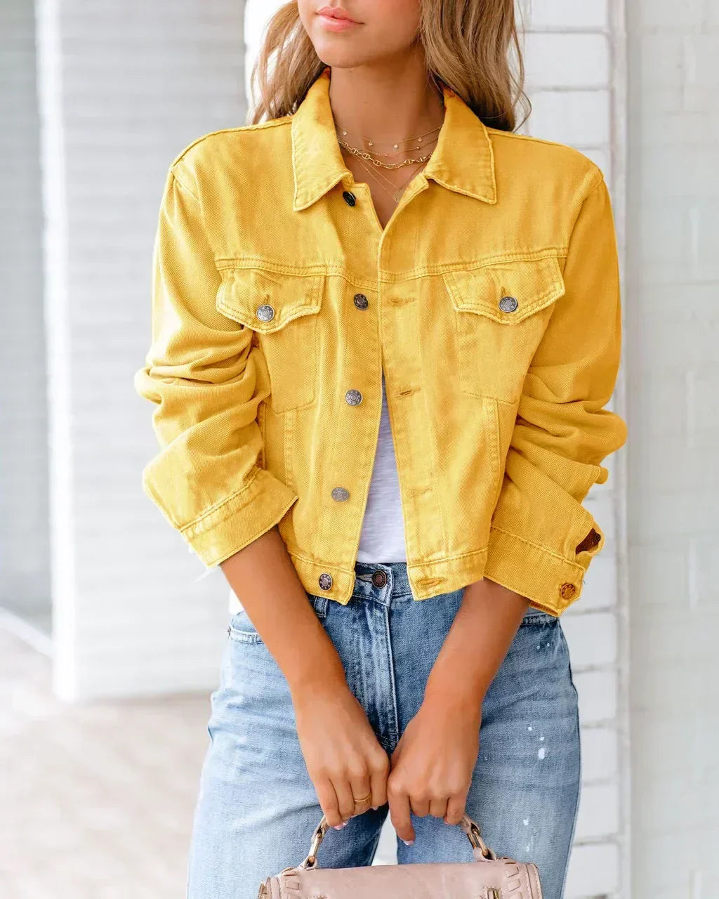 GR | Short pocket jacket Fashion Streetwear Simple button trendy women's denim jackets Long sleeves Autumn New Denim Denim jackets