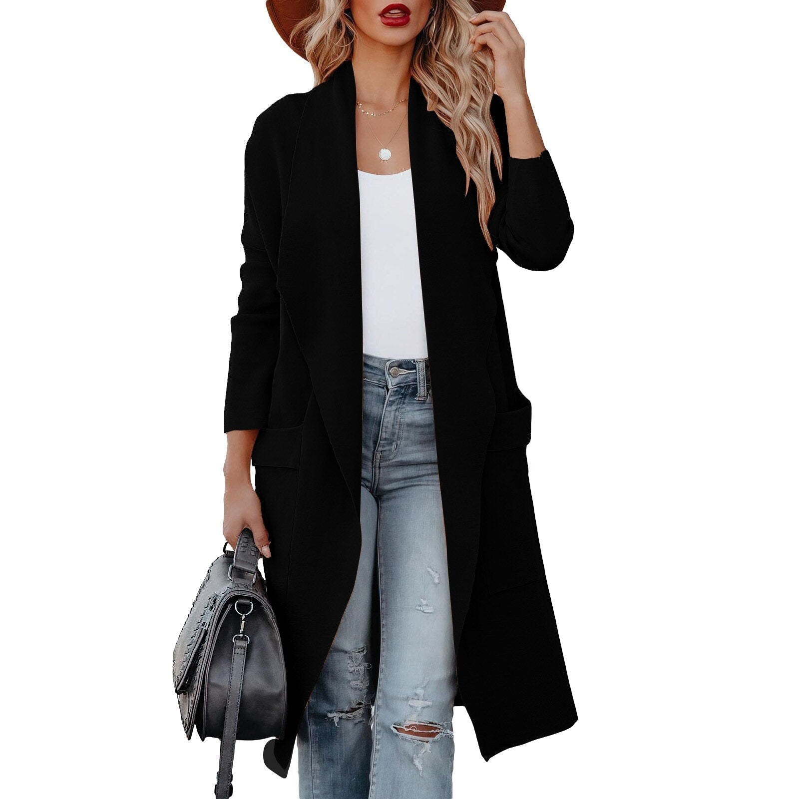 GR - Stylish women's casual long solid color coat with pockets