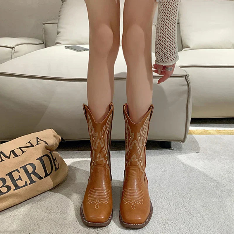 GR | Embroidered Leather Cowboy Boots for Women