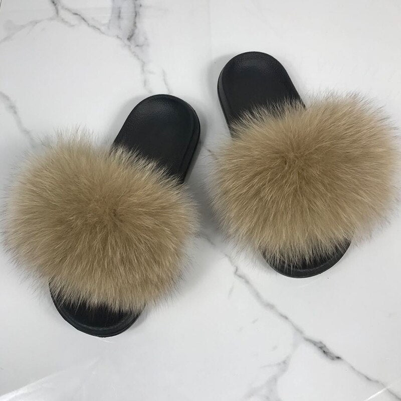 GR | Fluffy real fur flip-flops, slippers, sandals