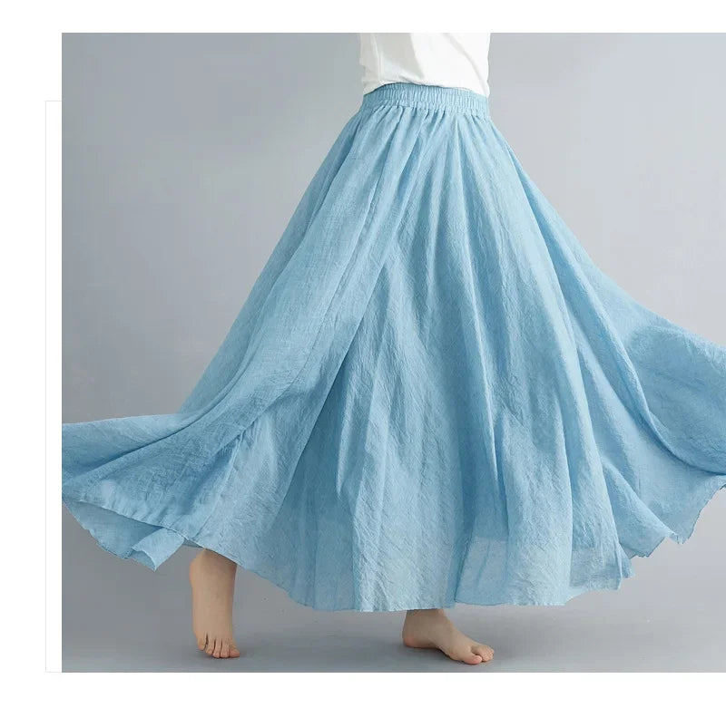 GR | Fashion Cotton Linen Clothing Women's Skirts Maxi Y2K Elegant Beach Saia Ropa Mujer Casual Dress Boho Long Skirts Faldas Harajuku