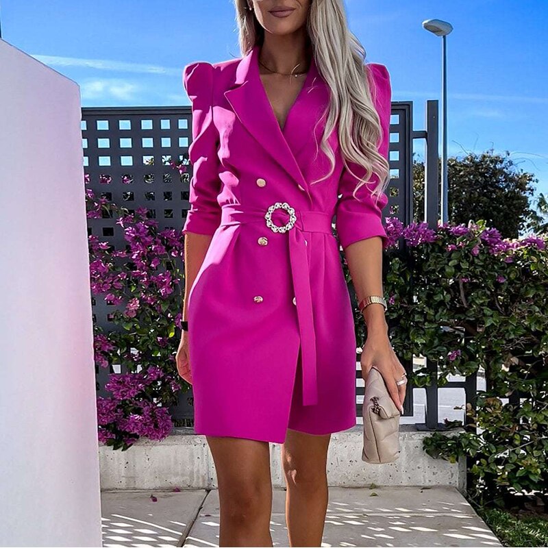 GR - Blazer dress with lapel collar and waist belt