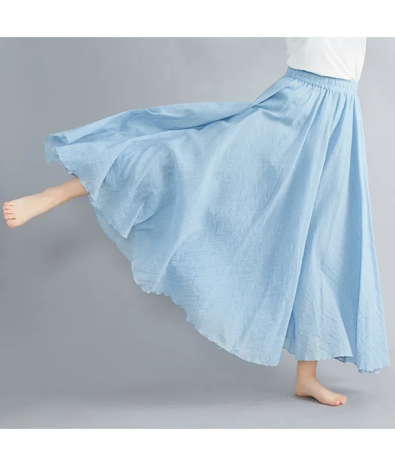 GR | Fashion Cotton Linen Clothing Women's Skirts Maxi Y2K Elegant Beach Saia Ropa Mujer Casual Dress Boho Long Skirts Faldas Harajuku