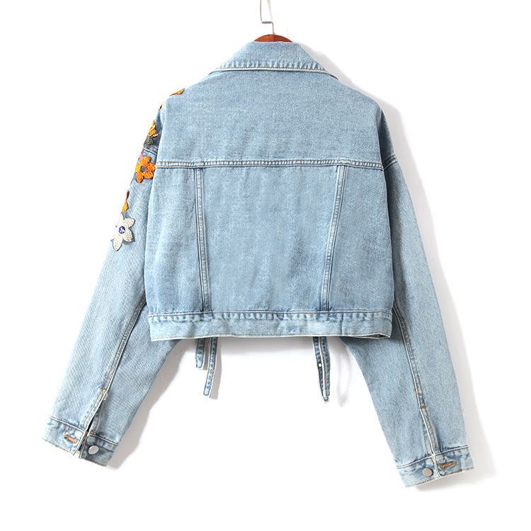 GR | Denim Jacket with Floral Embroidery and Sequins