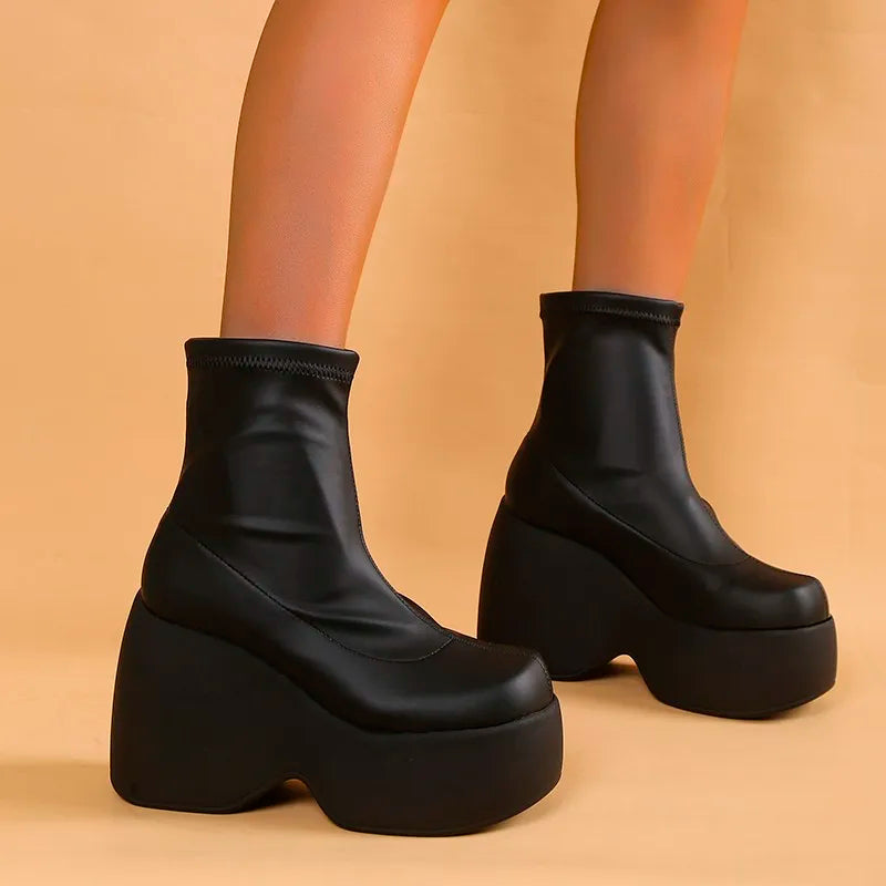 GR | Gothic Chunky Platform Ankle Boots with Zipper