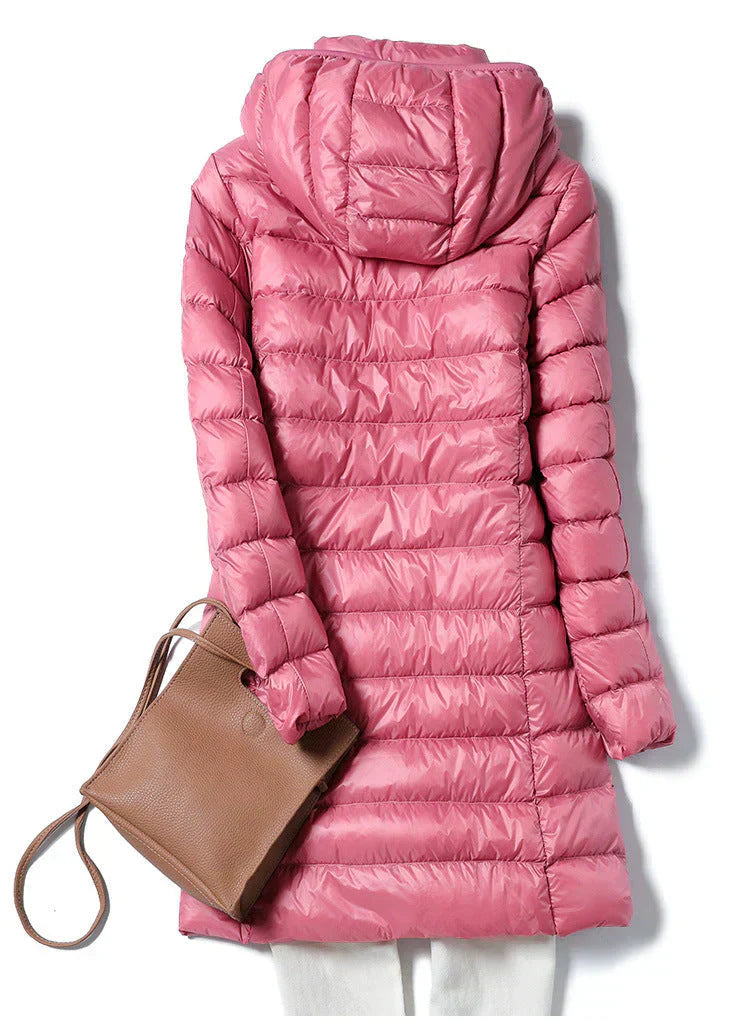 GR | Women's Puffer Jacket - Quilted Winter Jacket with Hood and Zipper