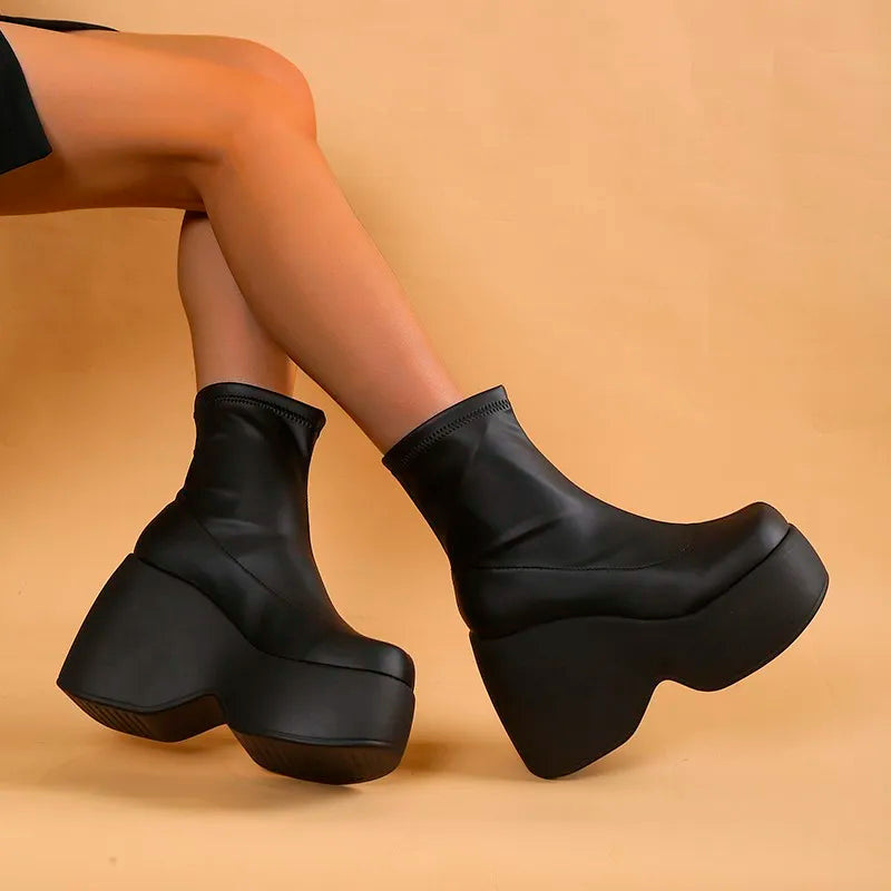 GR | Gothic Chunky Platform Ankle Boots with Zipper