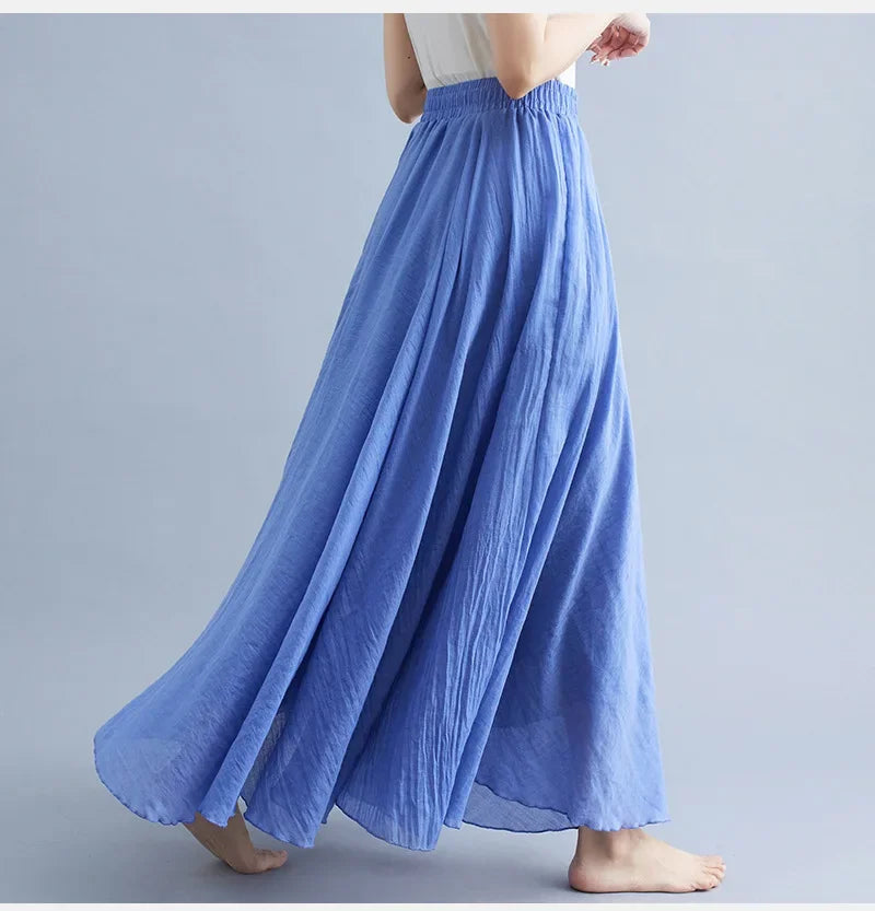 GR | Fashion Cotton Linen Clothing Women's Skirts Maxi Y2K Elegant Beach Saia Ropa Mujer Casual Dress Boho Long Skirts Faldas Harajuku